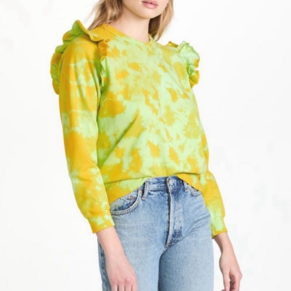 Clare V green tie dye pullover sweatshirt ruffle detail women's size small